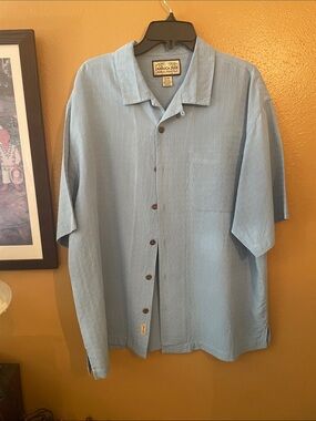 Jamaica Jaxx Sky Blue Short-Sleeve Camp Shirt 100 percent Silk